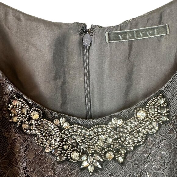 Velvet by Graham & Spencer Gray Lace Beaded Embellished Dress Size Small - Picture 5 of 7